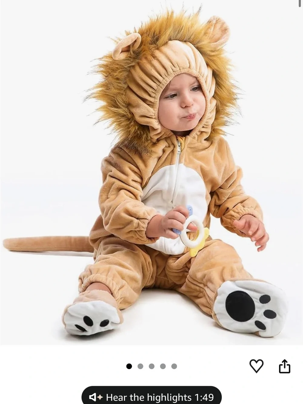 Toddler Lion Plush Costume Hoodie Romper in Tan